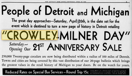 Crowleys - 1930 Ad